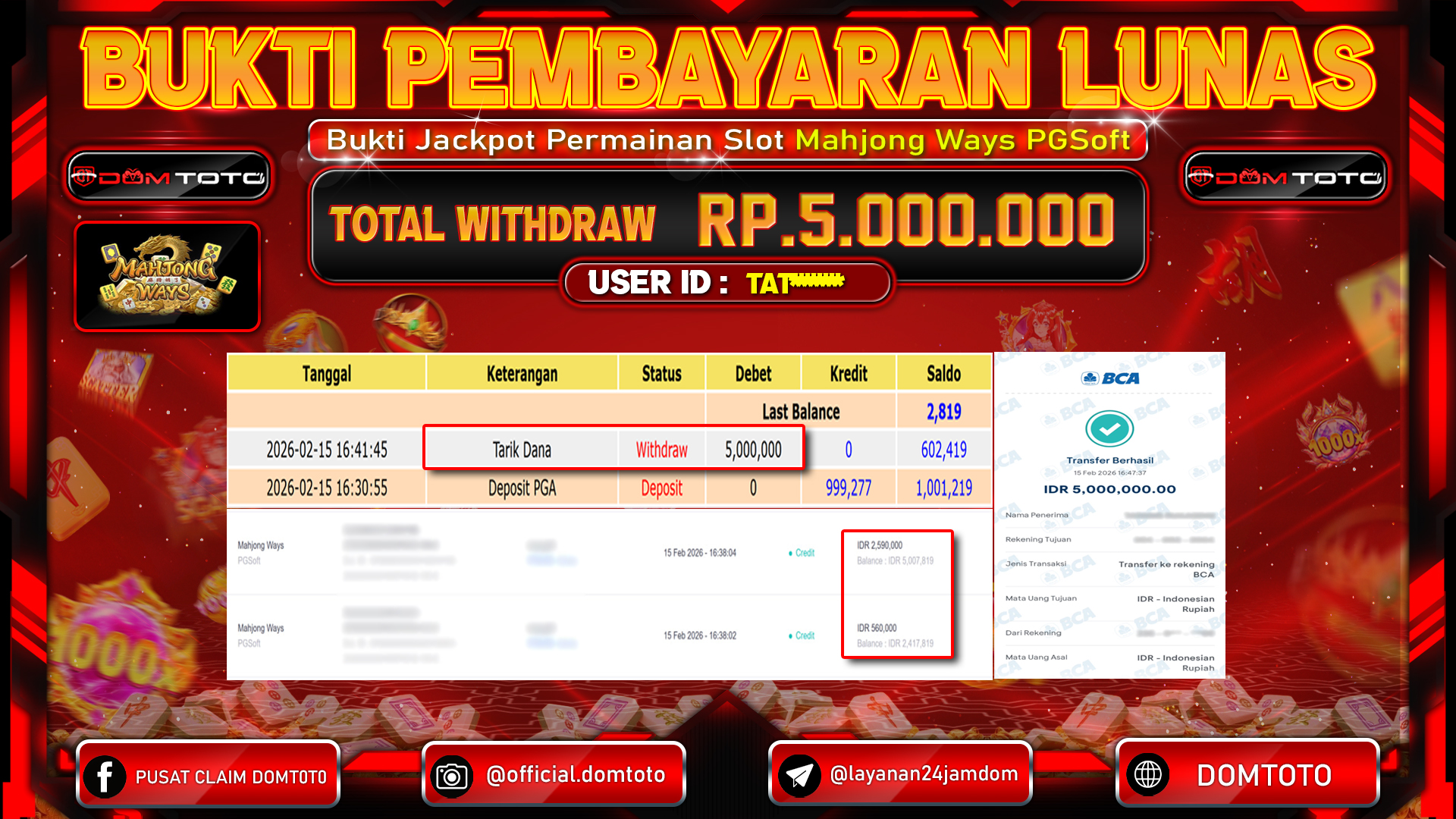 JACKPOT SLOT Mahjong Ways PGSoft 15 FEBRUARI 2026